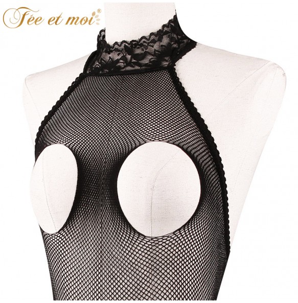 FEE ET MOI Sexy Seethrough Opened Body Stockings (Black)